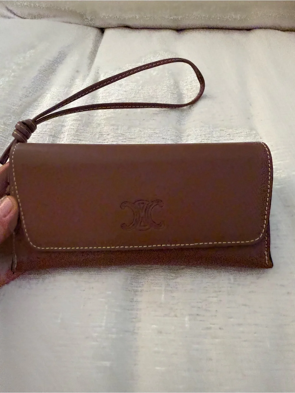 Celine Beige Cat-Eye Sunglasses with Brown Wristlet Case